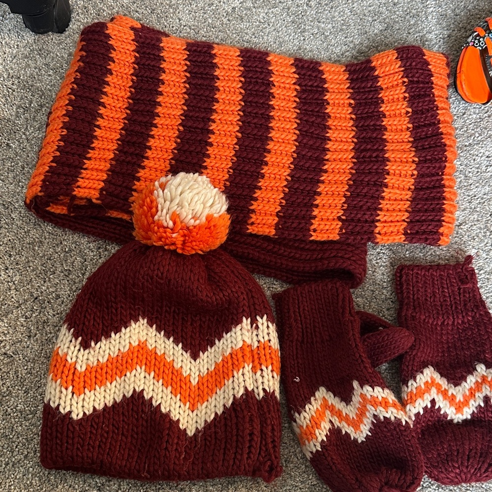 Striped Maroon and Orange Winter Set